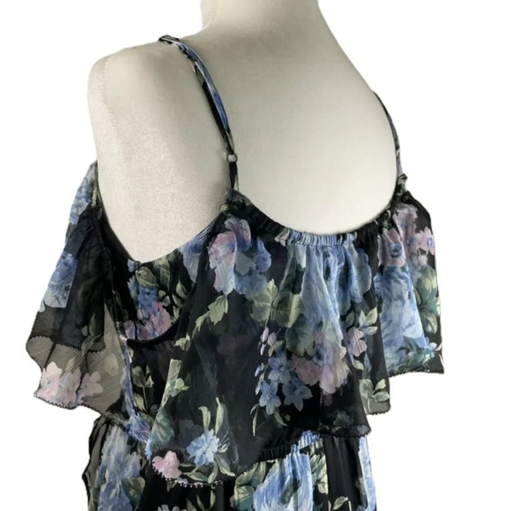 Abercrombie & Fitch XS Floral Ruffle Maxi Dress Sheer‎ Overlay Adjustable Straps